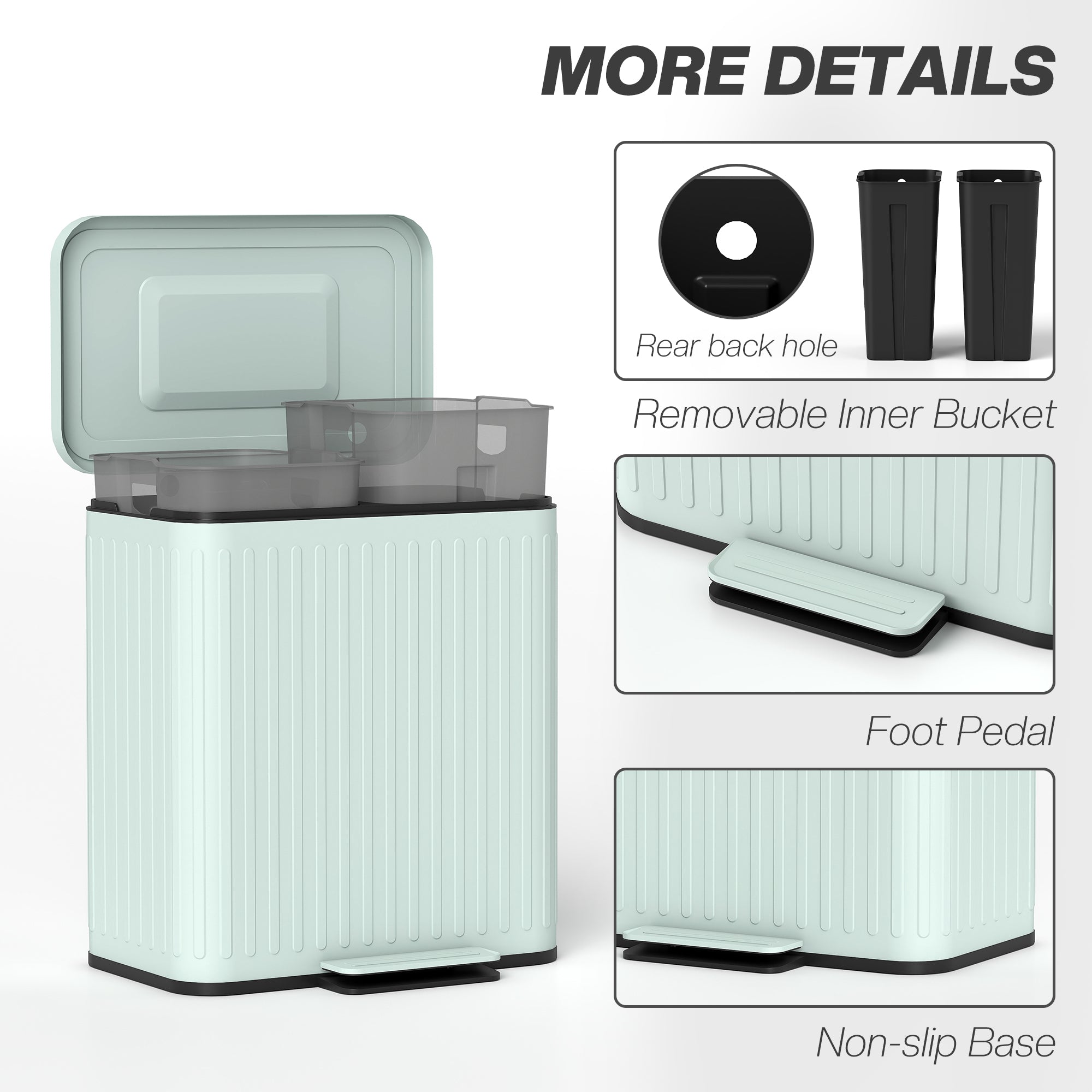 HOMCOM Dual Kitchen Bin, 2 x 20L Double Bin for Recycling and Waste, Fingerprint-proof Pedal Bin with Soft-Close Lid, Removable Inner Buckets, Green